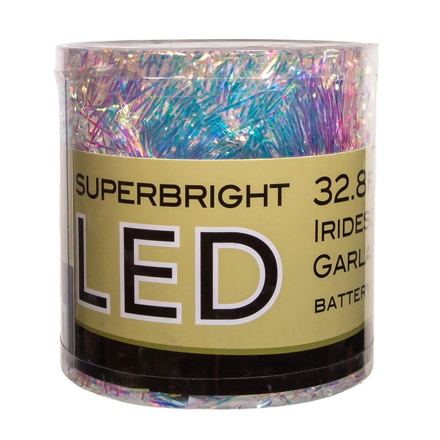 34.8' Battery Operated 100L Multicolor Superbright LED Silver Iridescent Tinsel Garland