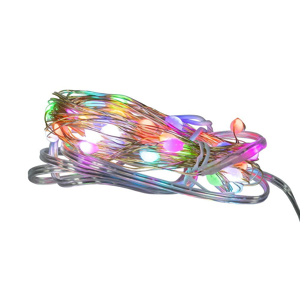 16.4' Battery Operated 50L Multifunction RGB Fairy LED Silver Wire Light Set + Remote In PDQ