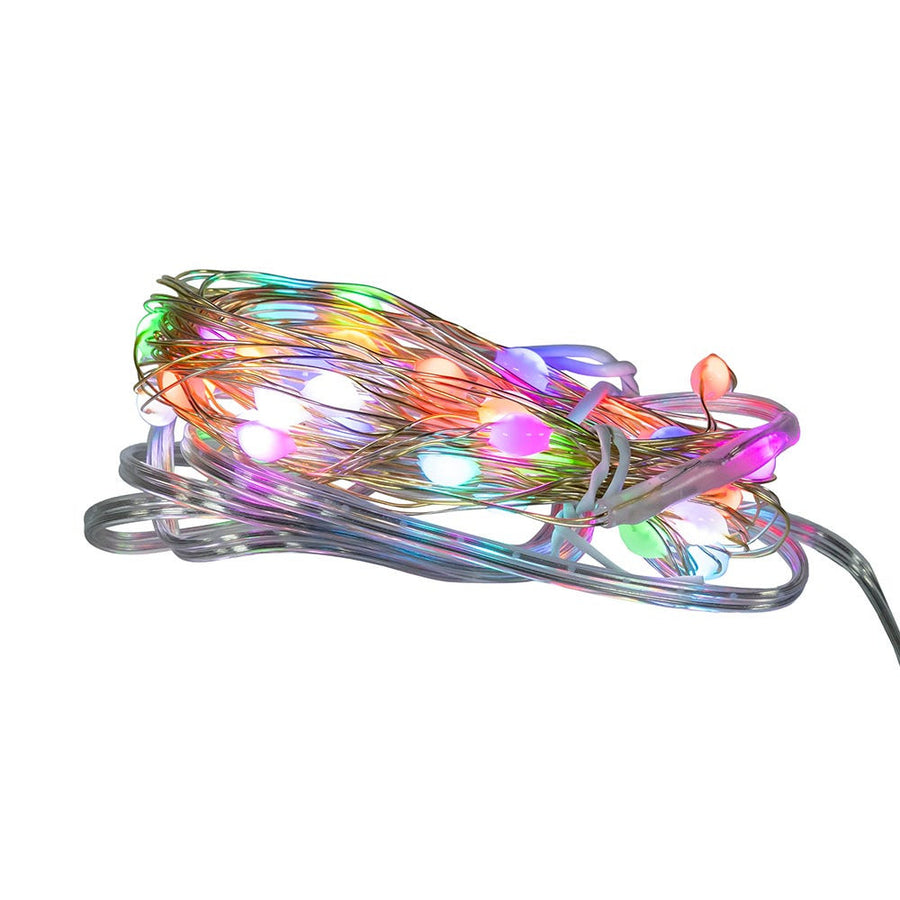 16.4' Battery Operated 50L Multifunction RGB Fairy LED Silver Wire Light Set + Remote In PDQ