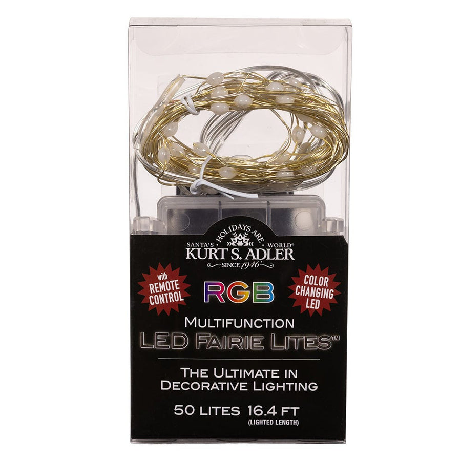 16.4' Battery Operated 50L Multifunction RGB Fairy LED Silver Wire Light Set + Remote In PDQ