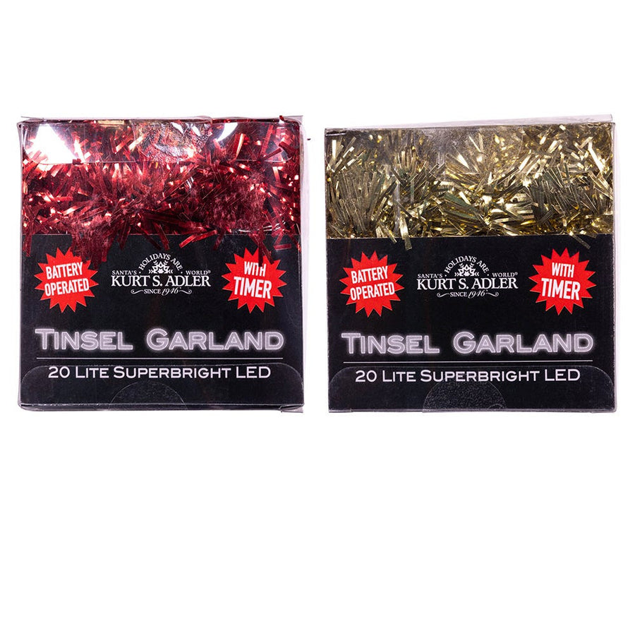 6.3' Battery Operated 20L Red & Gold Superbright LED Tinsel Garland In PDQ