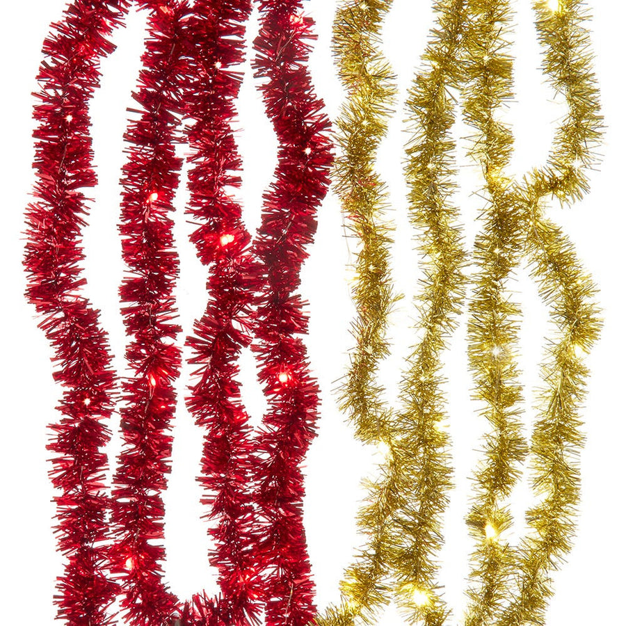 6.3' Battery Operated 20L Red & Gold Superbright LED Tinsel Garland In PDQ
