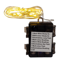 16' Battery Operated 50L Multifunction Dual Color (Multi & Warm White) Fairy LED Silver Wire Light Set + Remote In PDQ
