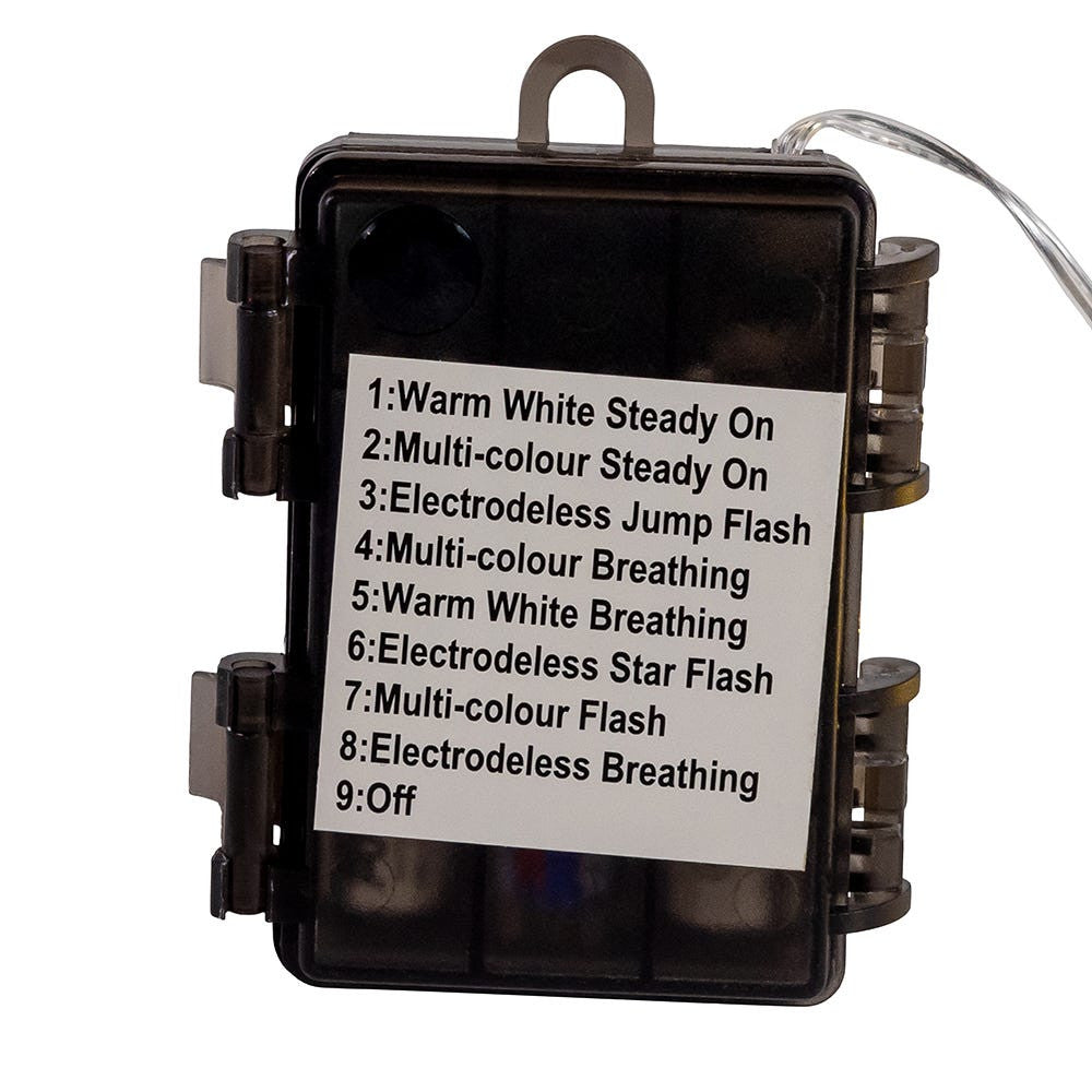 16' Battery Operated 50L Multifunction Dual Color (Multi & Warm White) Fairy LED Silver Wire Light Set + Remote In PDQ