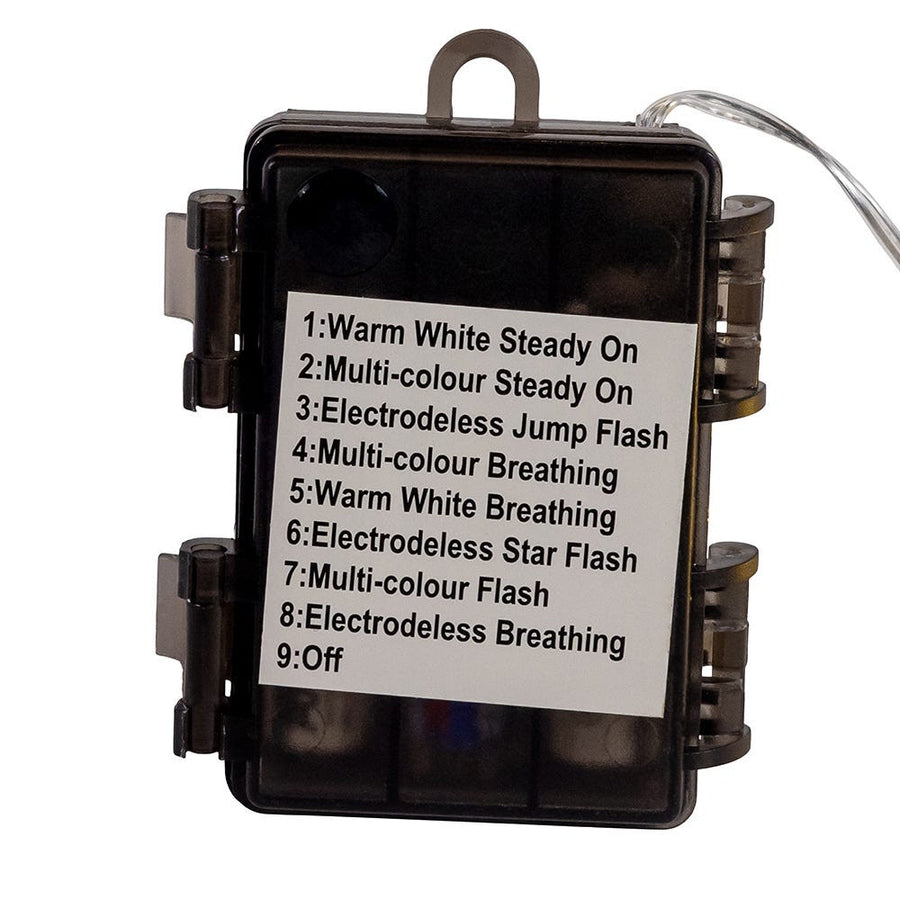 16' Battery Operated 50L Multifunction Dual Color (Multi & Warm White) Fairy LED Silver Wire Light Set + Remote In PDQ