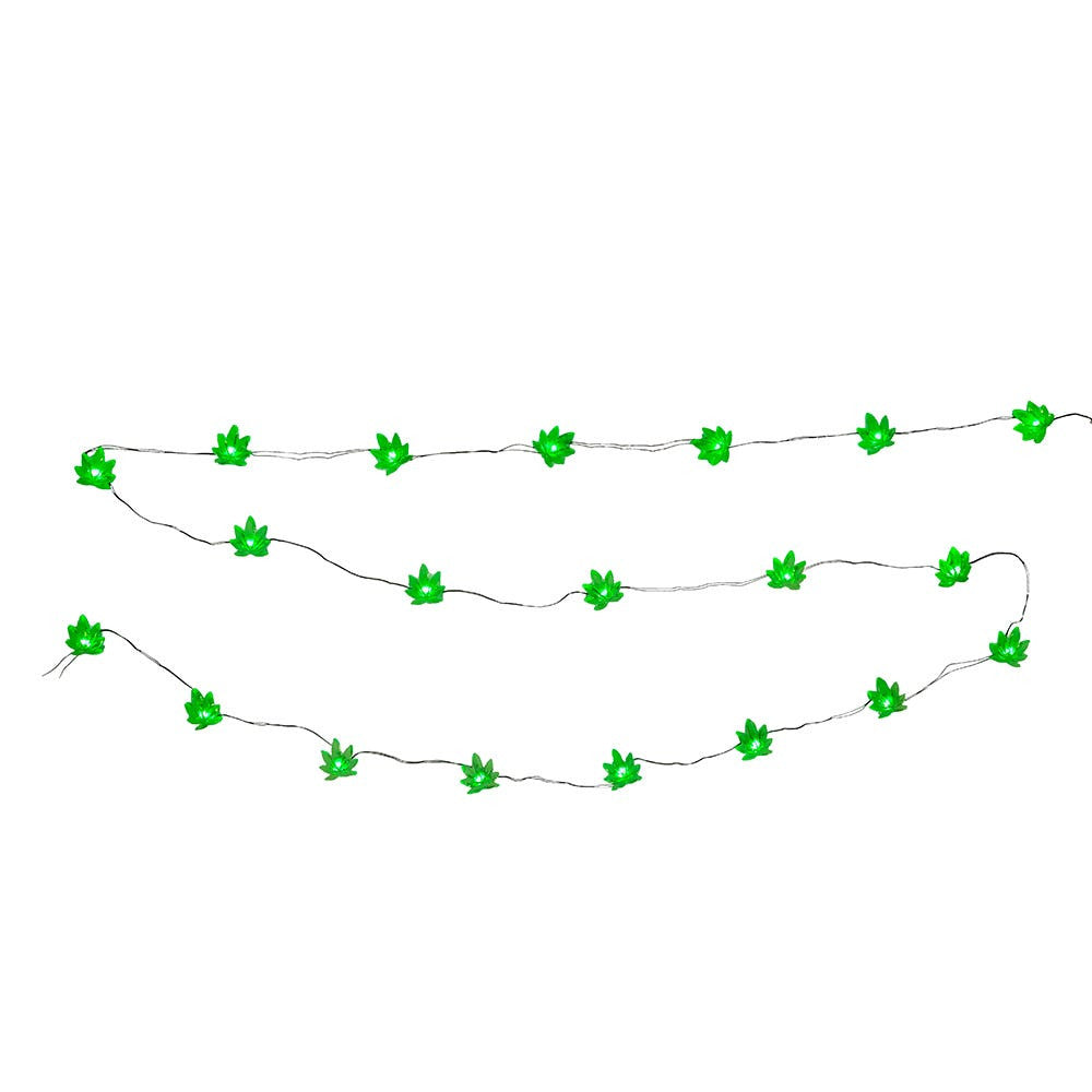 6.3' Battery Operated 20L Green LED Cannabis Fairy String Light In PDQ