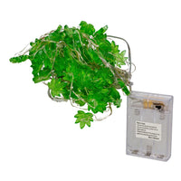 5.4' Battery Operated 84L 7-Drop Green Fairy LED Cannabis Leaf Curtain Light