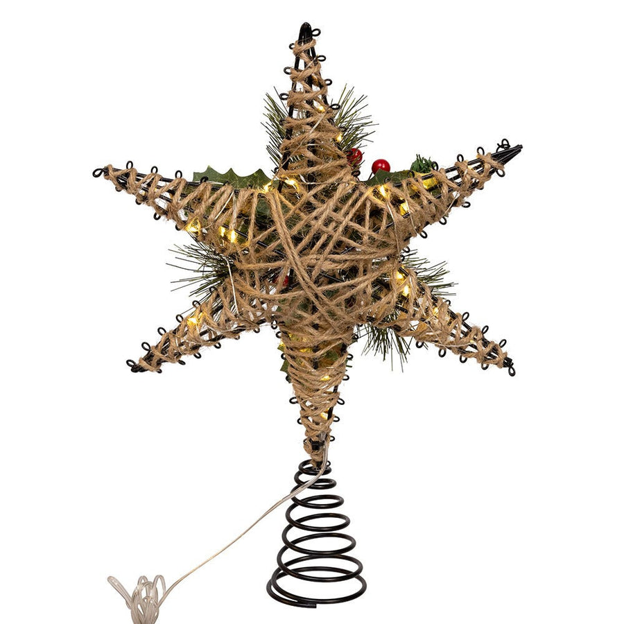13.5" Battery Operated Lighted 6-Point Rattan Star Treetop