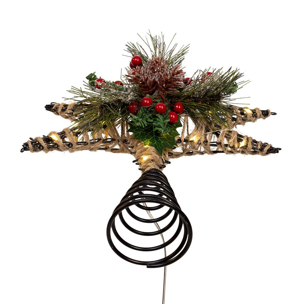 13.5" Battery Operated Lighted 6-Point Rattan Star Treetop