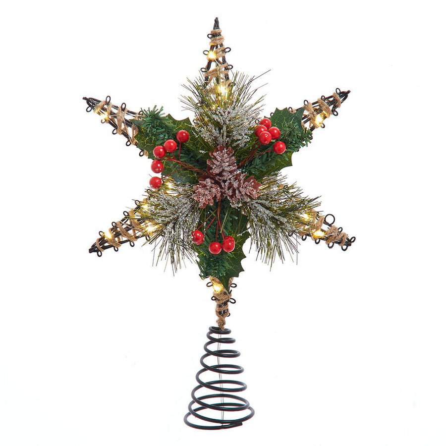 13.5" Battery Operated Lighted 6-Point Rattan Star Treetop