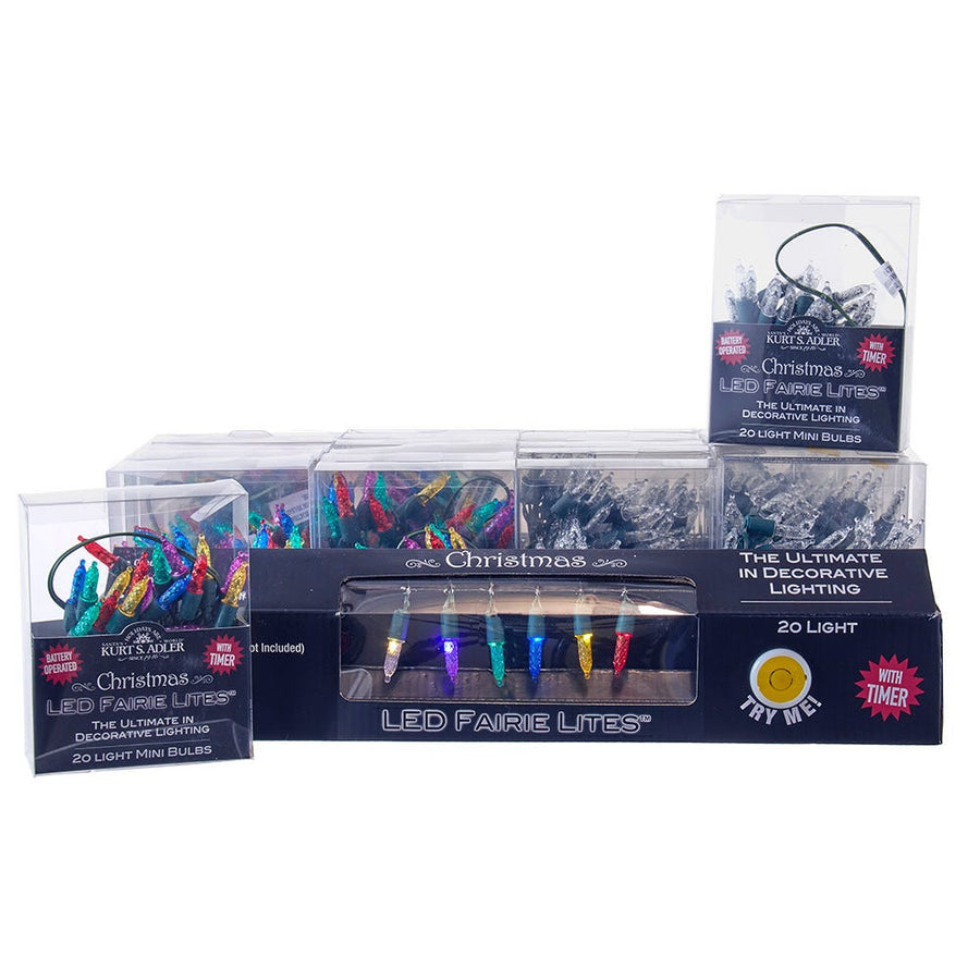 6.3' Battery Operated 20L Warm White & Multicolor Mini Fairy LED Clear Wire In PDQ