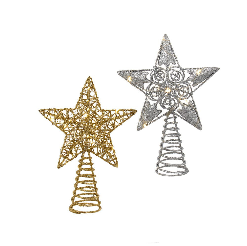 6" Battery Operated Warm White Fairy LED Gold & Silver Star Treetops
