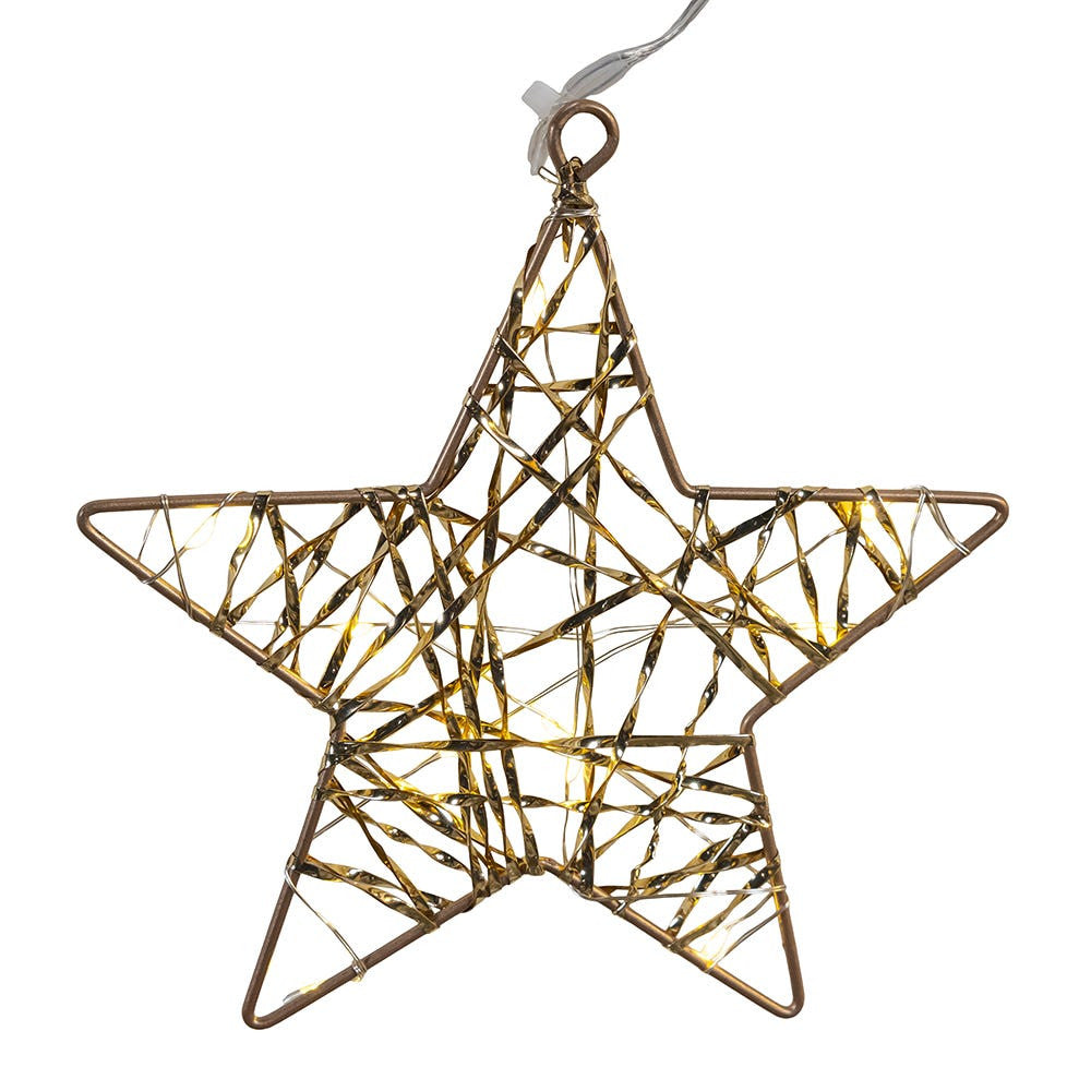 9' Battery Operated 80L Warm White Fairy LED Gold Star Light Set