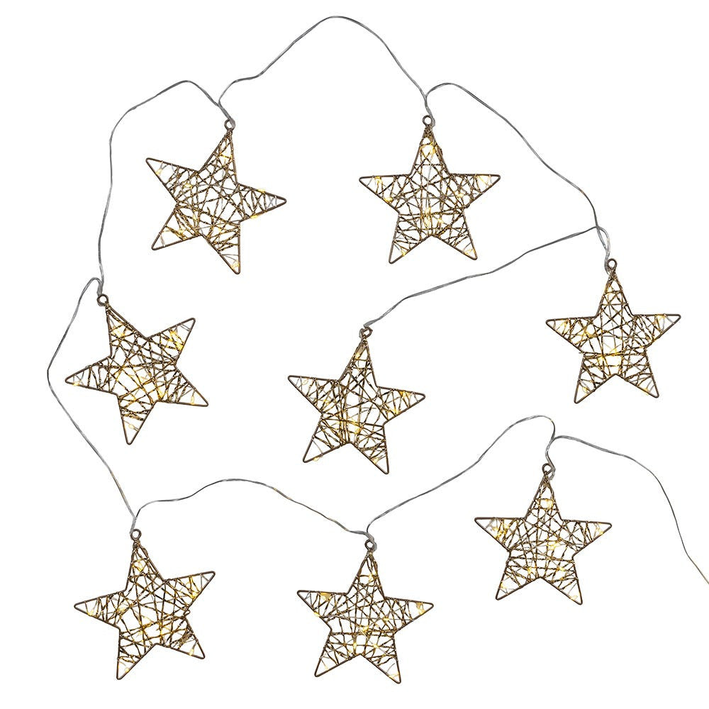 9' Battery Operated 80L Warm White Fairy LED Gold Star Light Set