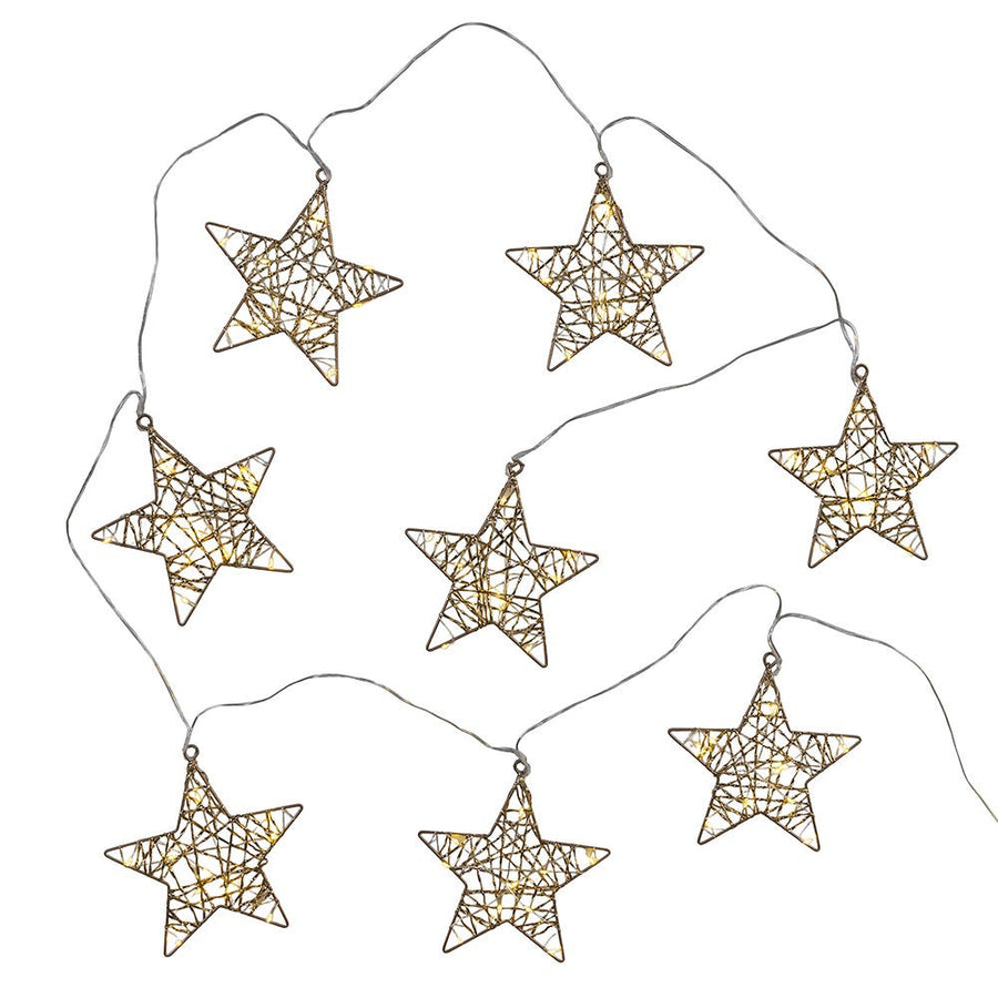 9' Battery Operated 80L Warm White Fairy LED Gold Star Light Set