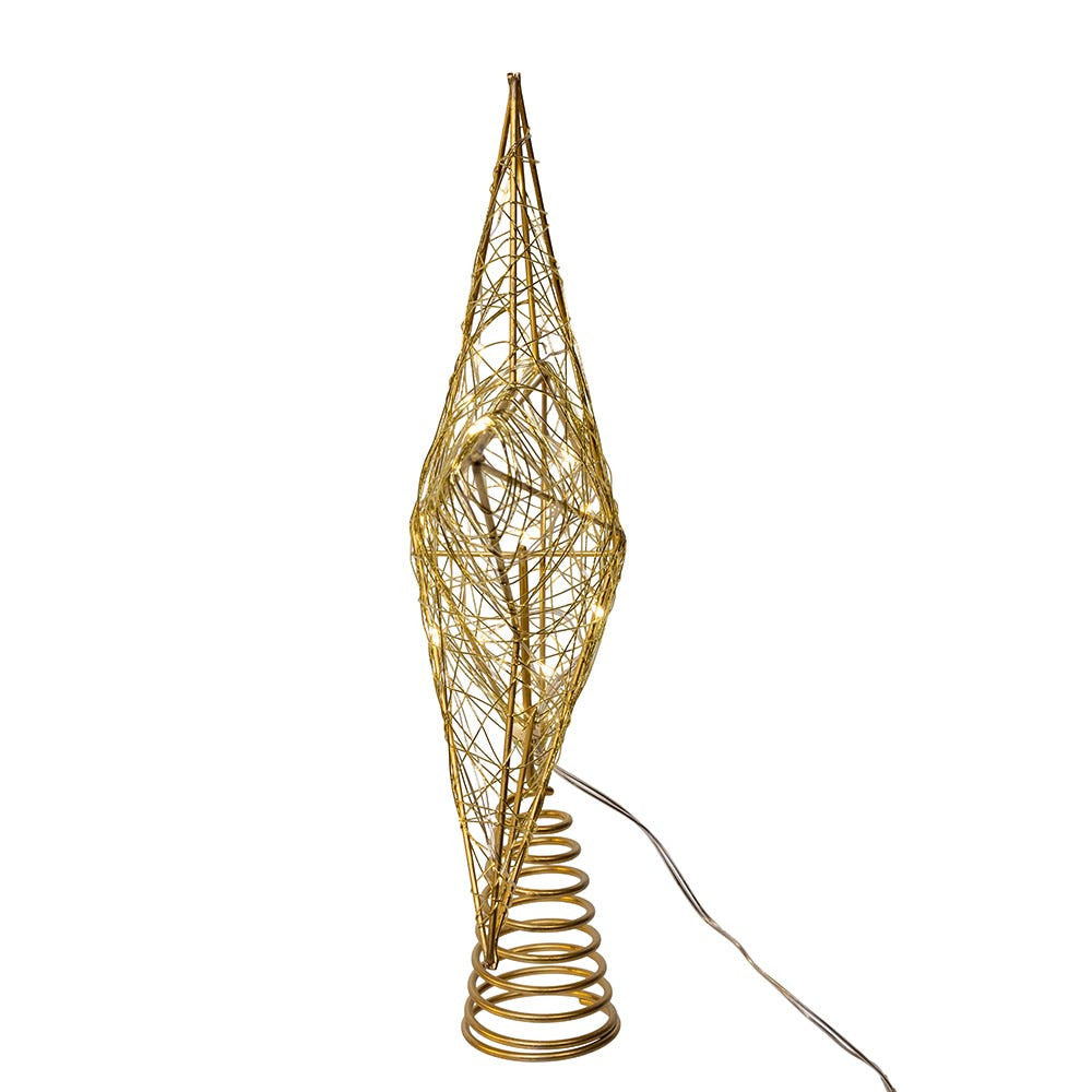 11.8" Battery Operated Warm White LED 5-Point Gold Metal Star Treetop