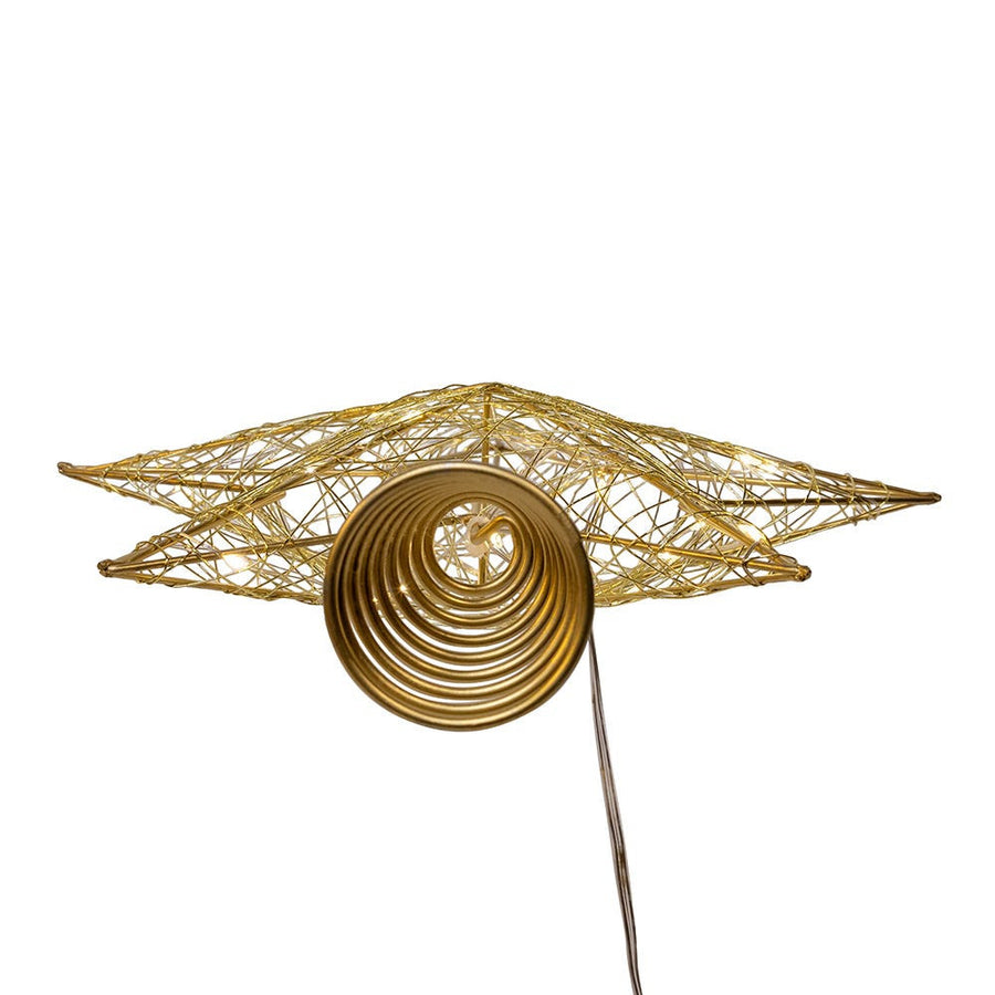 11.8" Battery Operated Warm White LED 5-Point Gold Metal Star Treetop