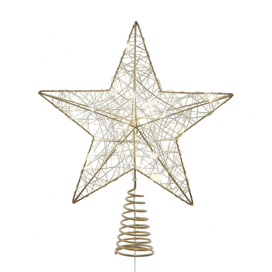 11.8" Battery Operated Warm White LED 5-Point Gold Metal Star Treetop
