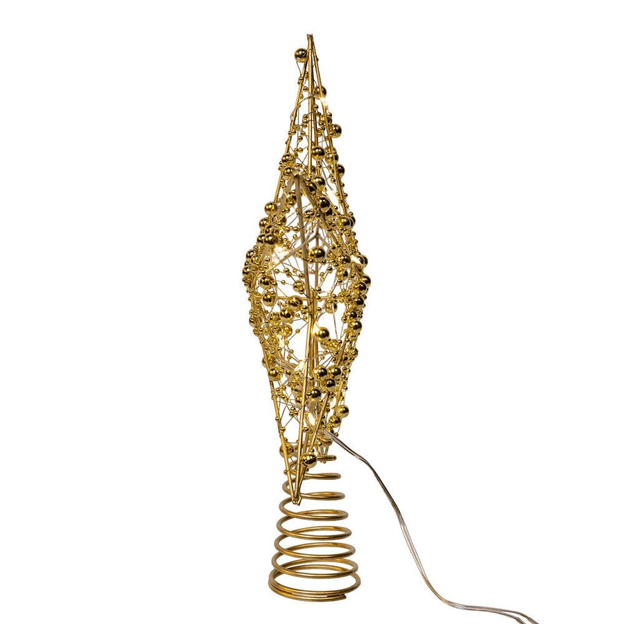 11.8" Battery Operated Warm White LED 5-Point Gold Beaded Metal Star Treetop