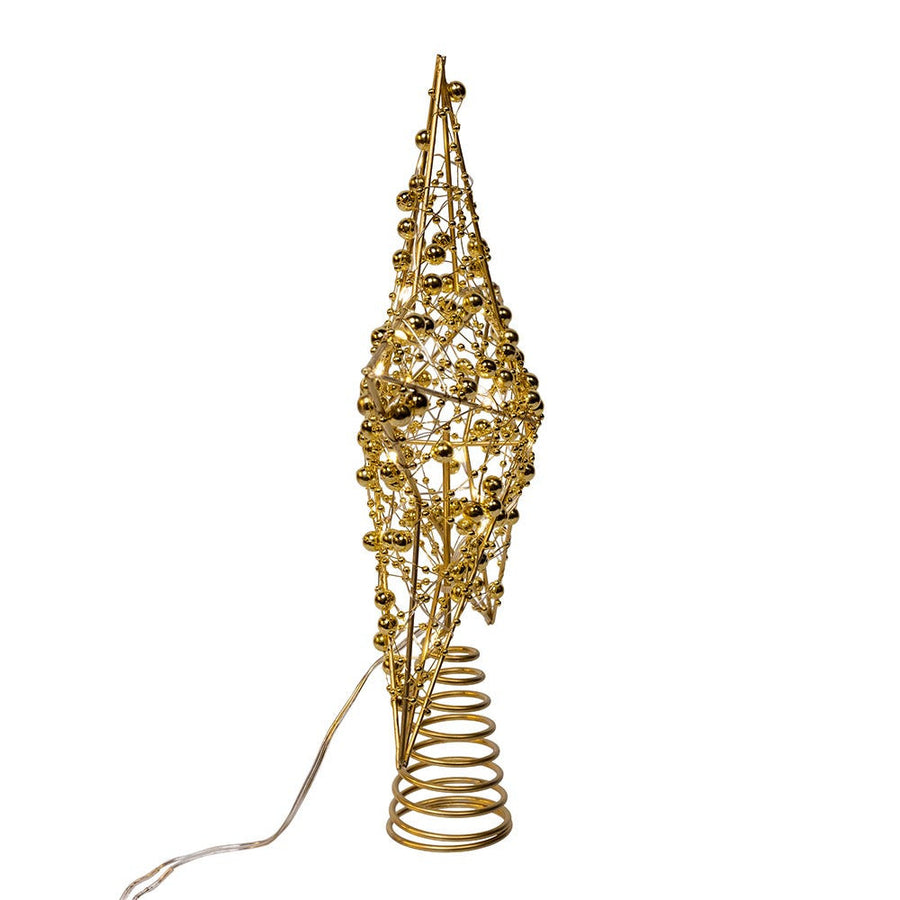 11.8" Battery Operated Warm White LED 5-Point Gold Beaded Metal Star Treetop
