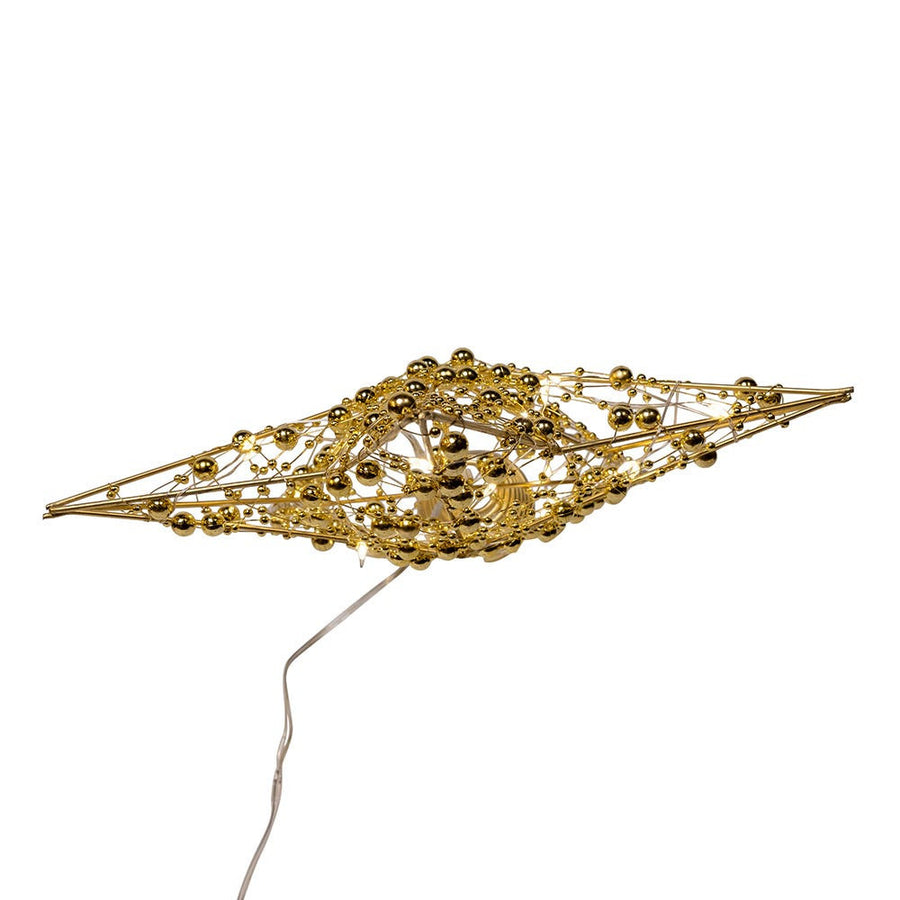 11.8" Battery Operated Warm White LED 5-Point Gold Beaded Metal Star Treetop