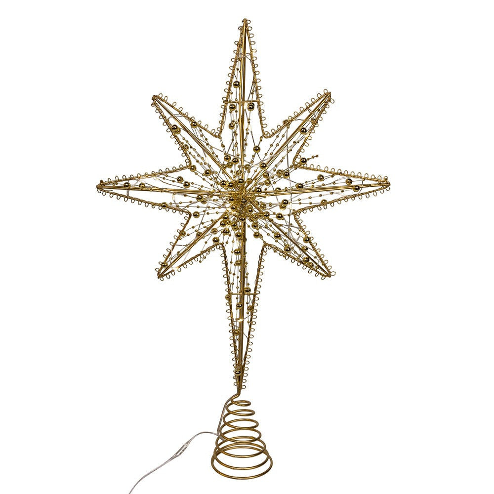 19.7" Battery Operated Warm White LED 8-Point Gold Metal Star Treetop