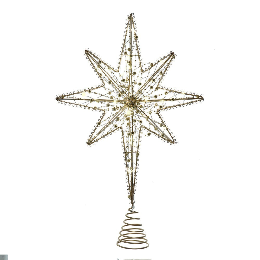 19.7" Battery Operated Warm White LED 8-Point Gold Metal Star Treetop