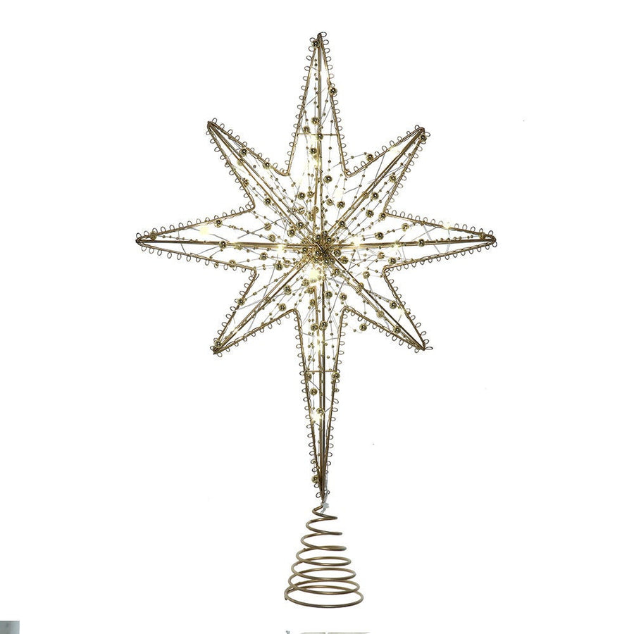 19.7" Battery Operated Warm White LED 8-Point Gold Metal Star Treetop