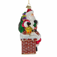 Bellissimo Glass Santa In Chimney Ornament