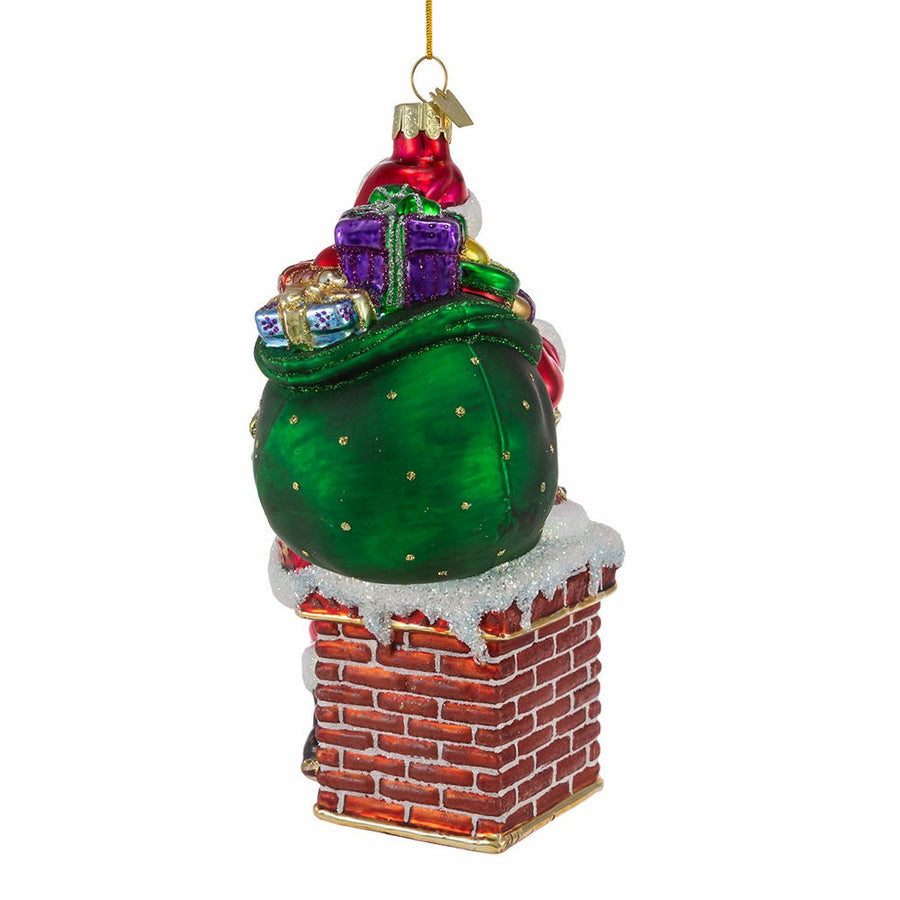 Bellissimo Glass Santa In Chimney Ornament