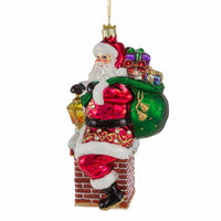 Bellissimo Glass Santa In Chimney Ornament