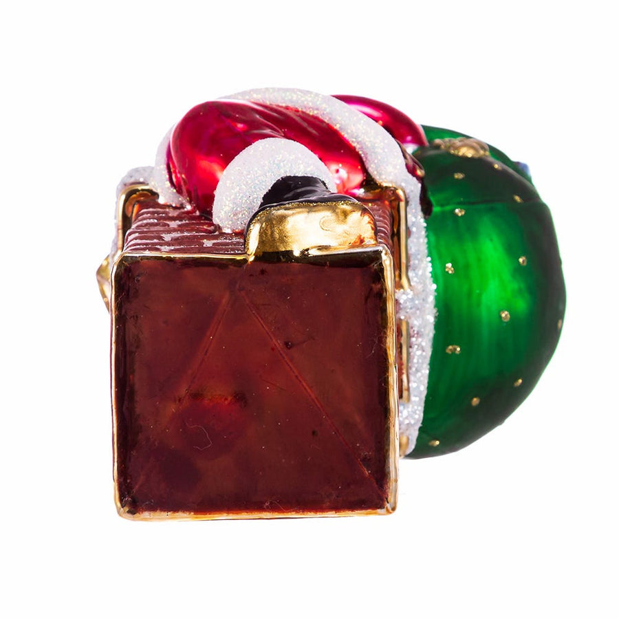 Bellissimo Glass Santa In Chimney Ornament