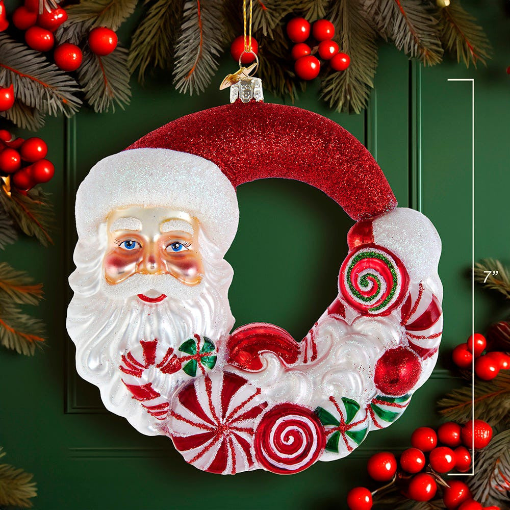 Bellissimo Glass Santa Candy Wreath Ornament