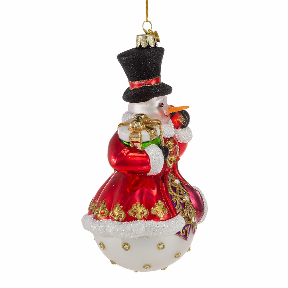 Bellissimo Glass Snowman With Top Hat Ornament