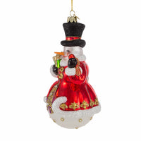 Bellissimo Glass Snowman With Top Hat Ornament