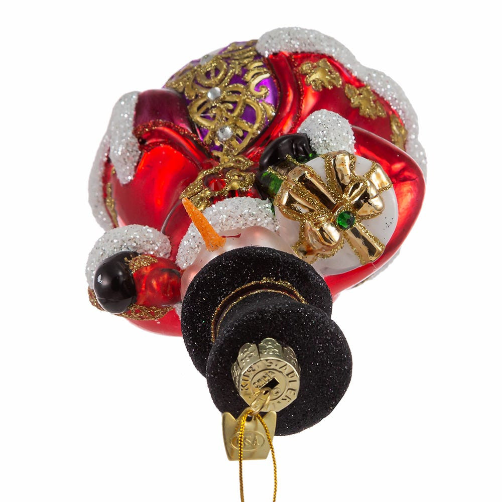 Bellissimo Glass Snowman With Top Hat Ornament