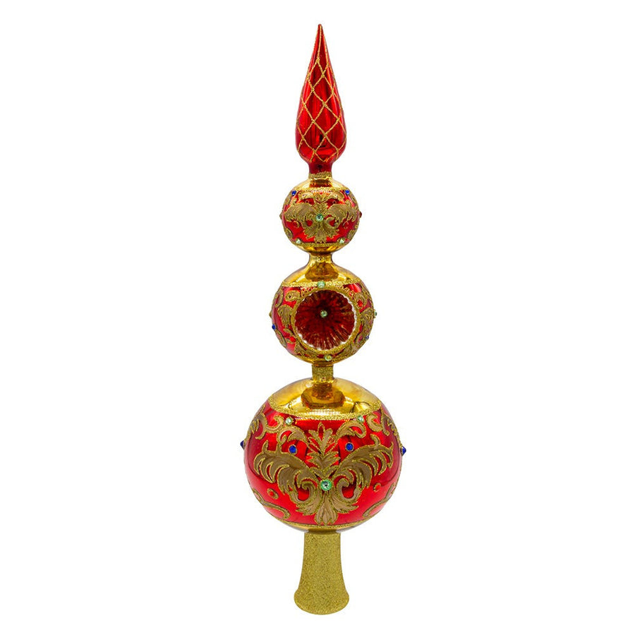 15.75" Bellissimo Glass Red and Gold Finial Treetop