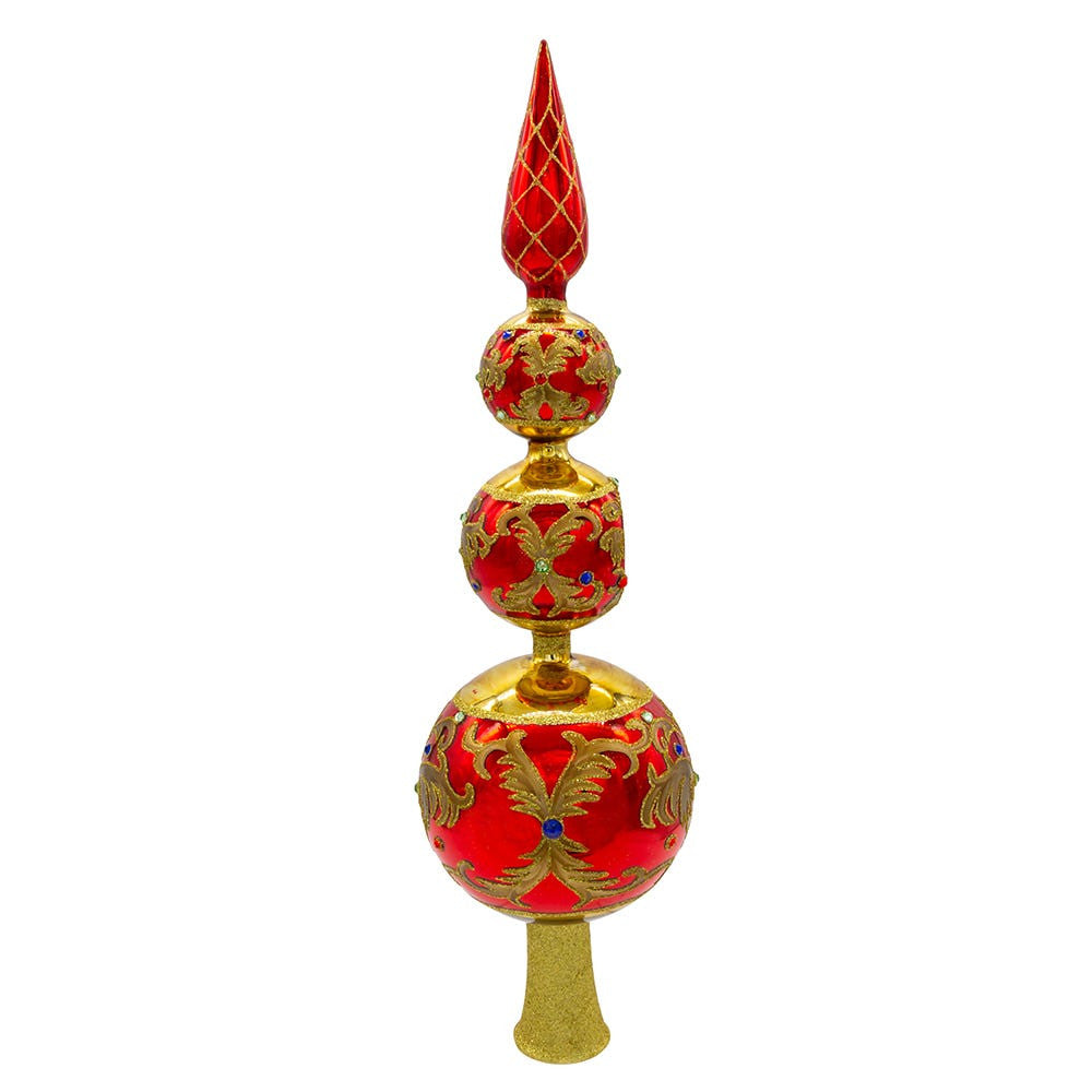 15.75" Bellissimo Glass Red and Gold Finial Treetop