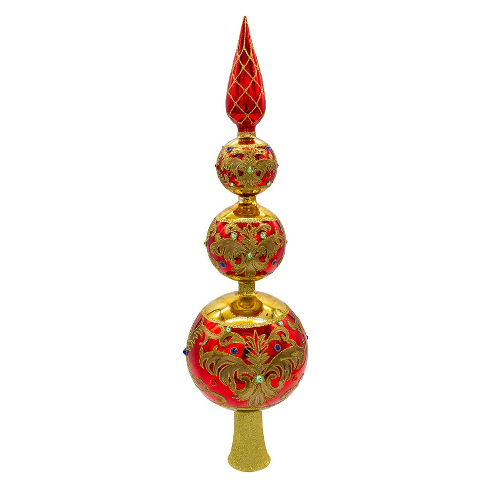 15.75" Bellissimo Glass Red and Gold Finial Treetop