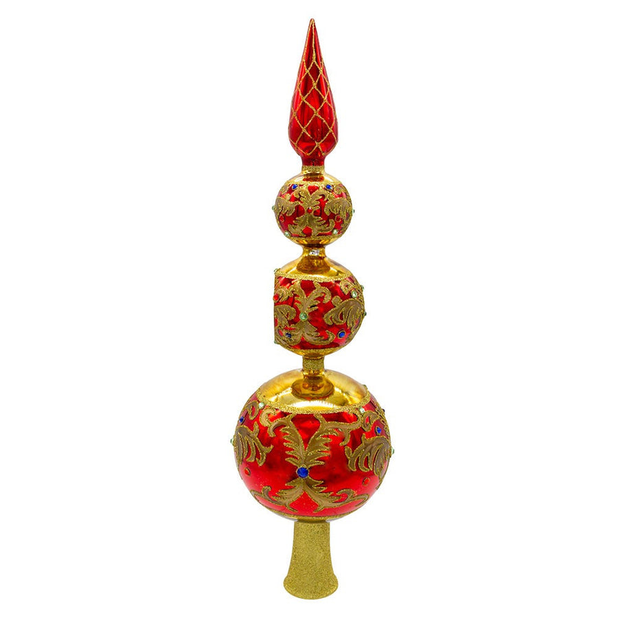15.75" Bellissimo Glass Red and Gold Finial Treetop