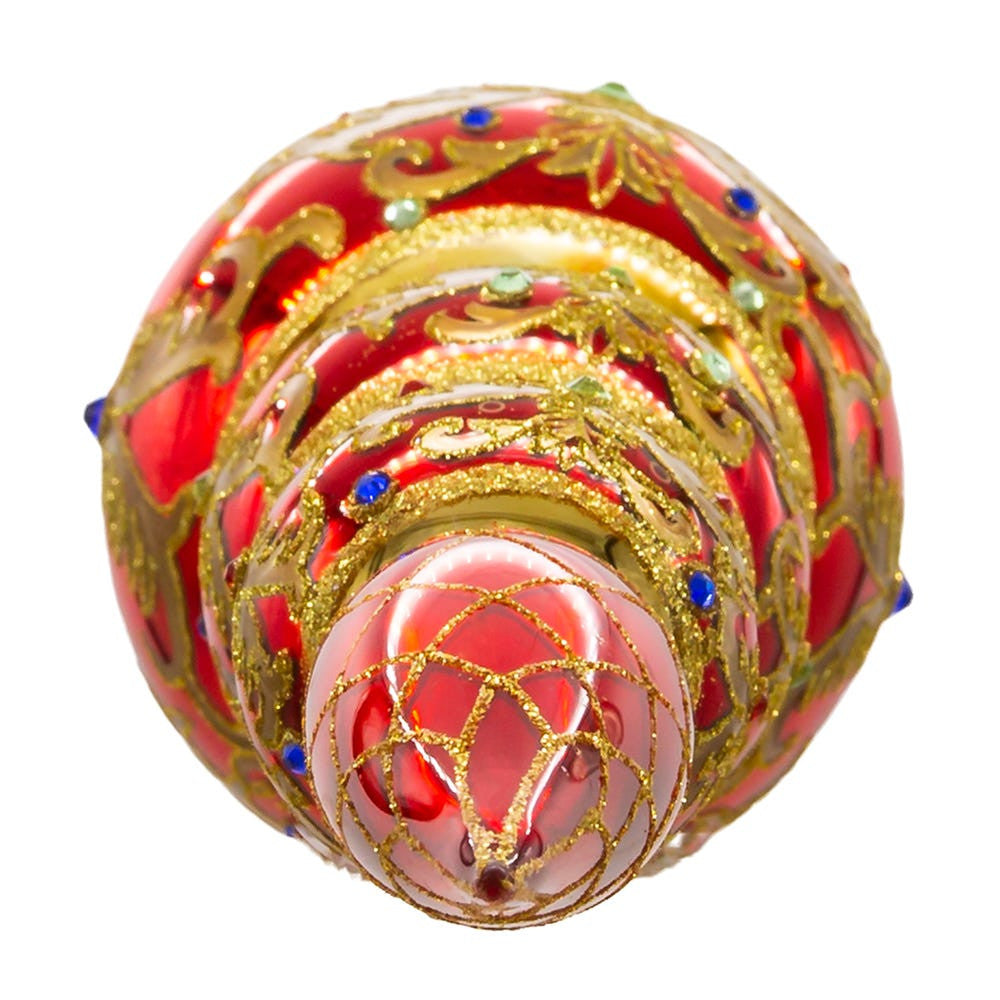 15.75" Bellissimo Glass Red and Gold Finial Treetop