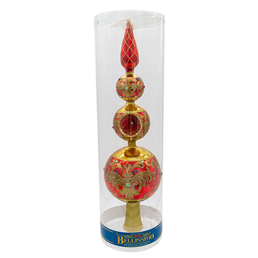 15.75" Bellissimo Glass Red and Gold Finial Treetop