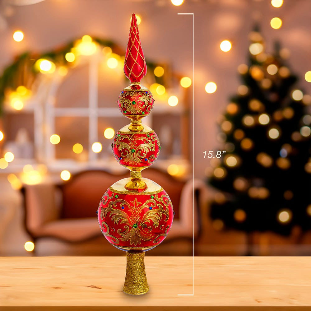 15.75" Bellissimo Glass Red and Gold Finial Treetop