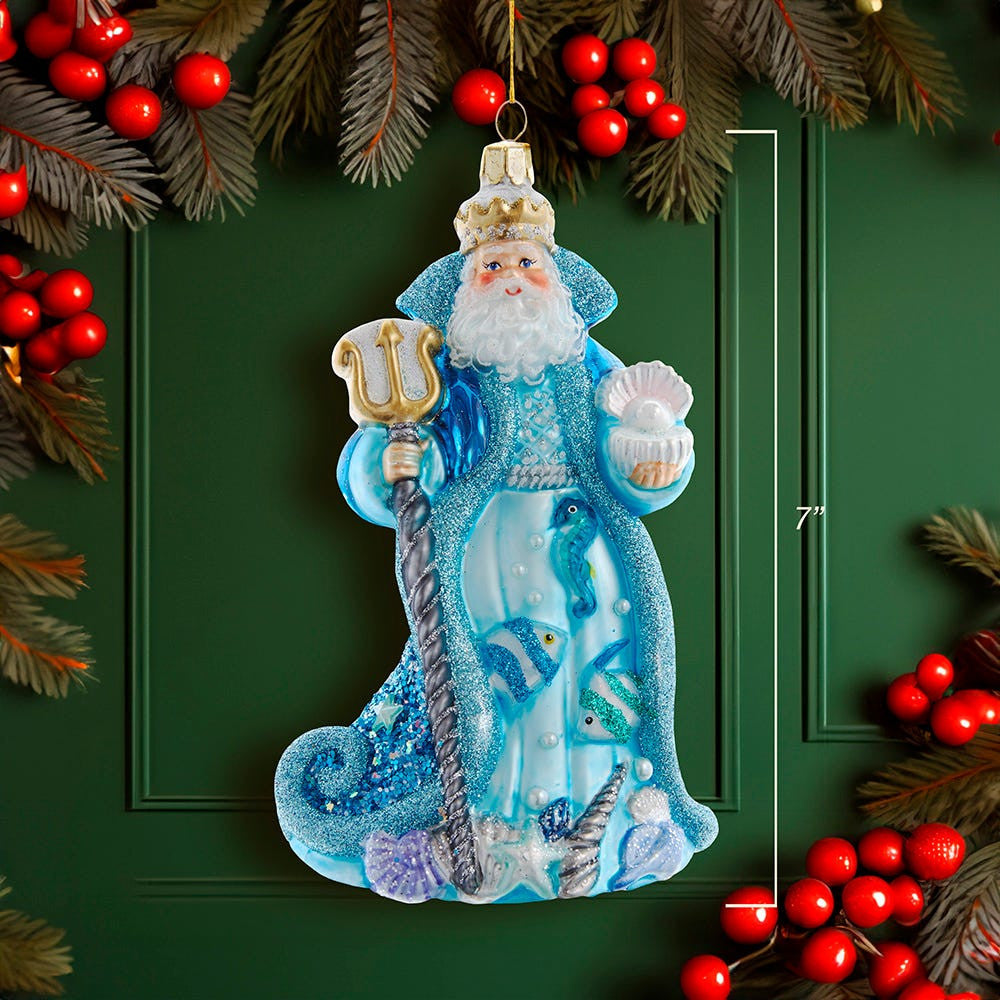 Bellissimo Glass Under The Sea Santa Ornament