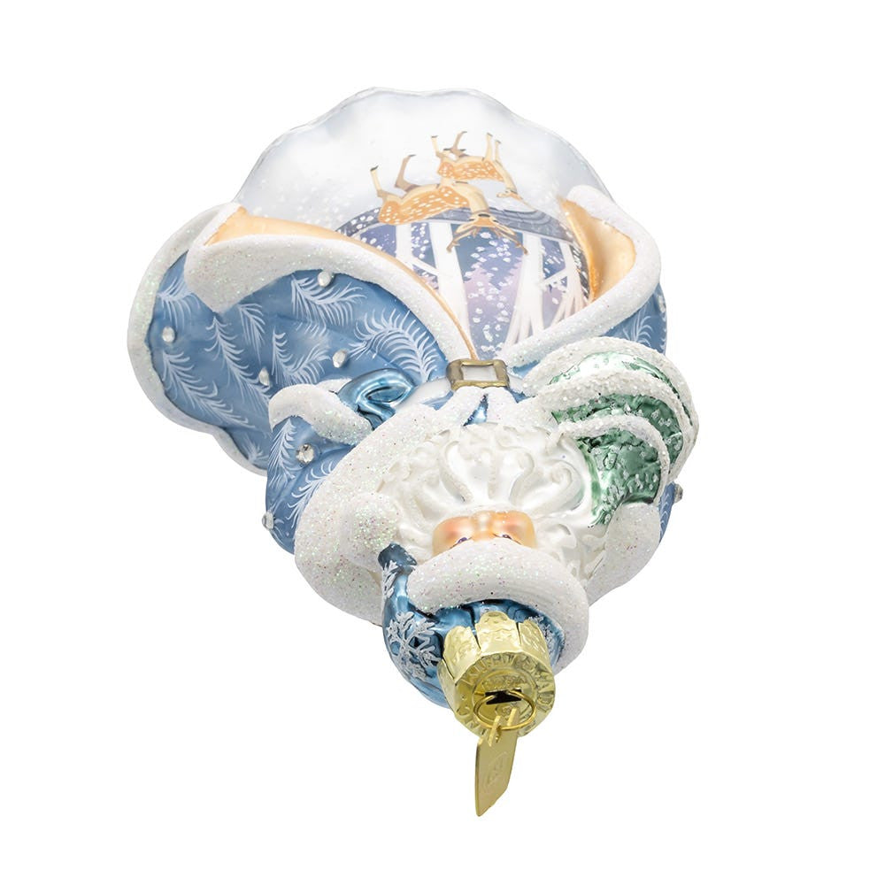 Bellissimo Glass Santa With Tree & Scene Ornament