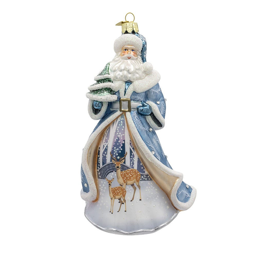 Bellissimo Glass Santa With Tree & Scene Ornament