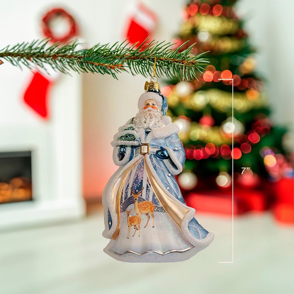 Bellissimo Glass Santa With Tree & Scene Ornament