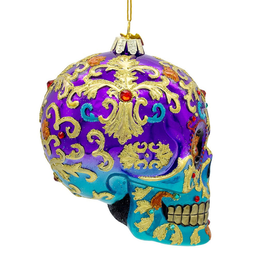Bellissimo Glass Sugar Skull Ornament