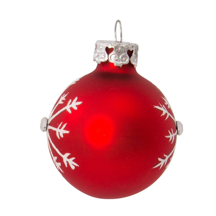 Miniature Red & White Decorated Glass Ball Ornaments