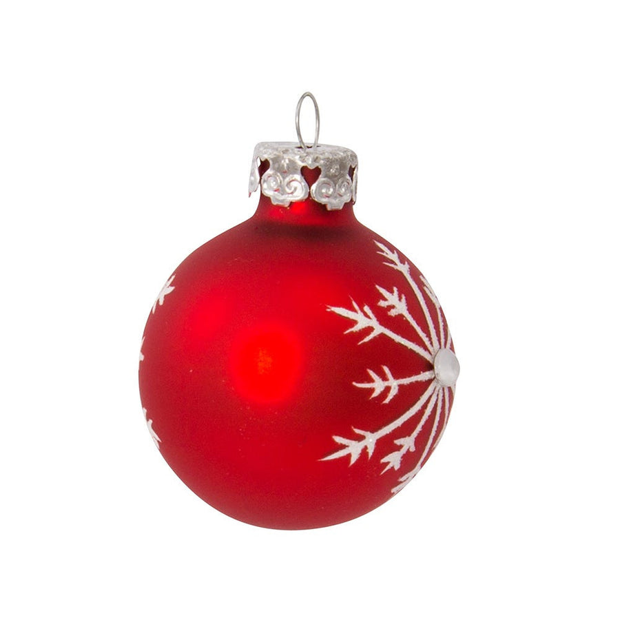 Miniature Red & White Decorated Glass Ball Ornaments